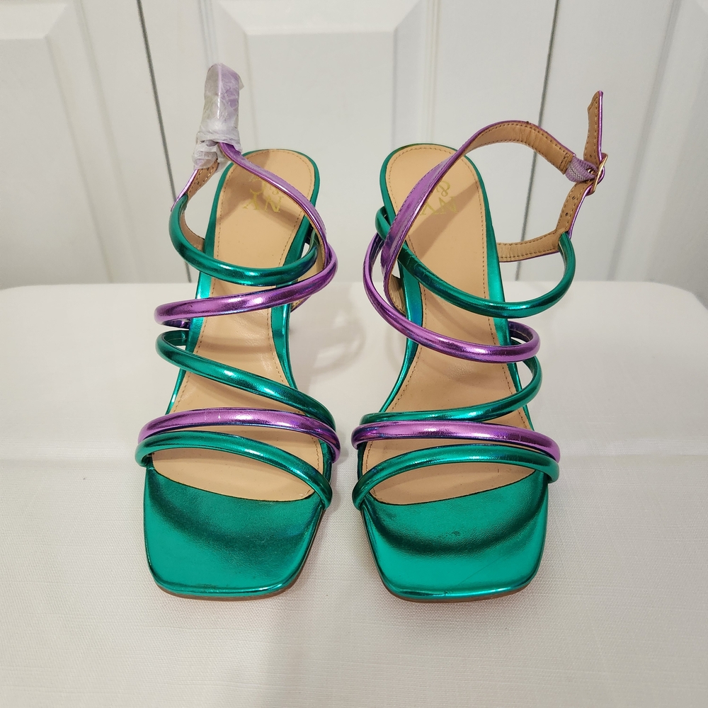 New York & Company Metallic Green and Purple Heels